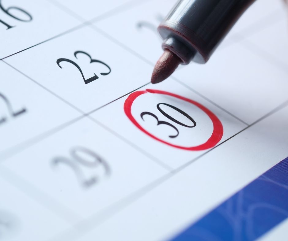 Image description: a red pen circling the number 30 on a monthly calendar