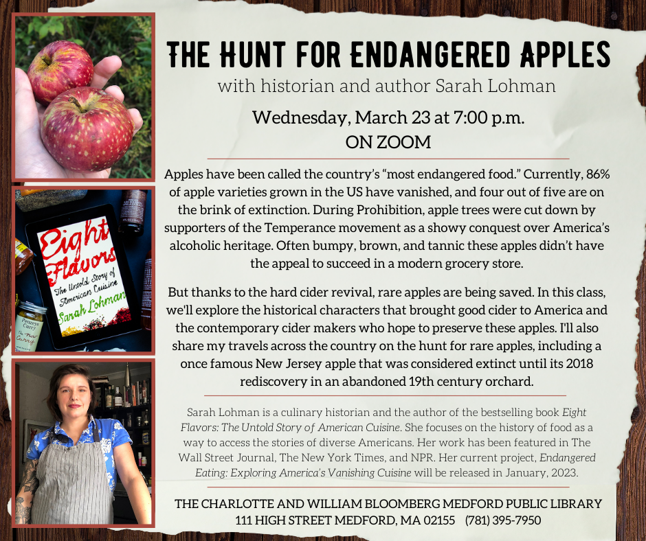 The Hunt for Endangered Apples lecture. Click for full text event listing!