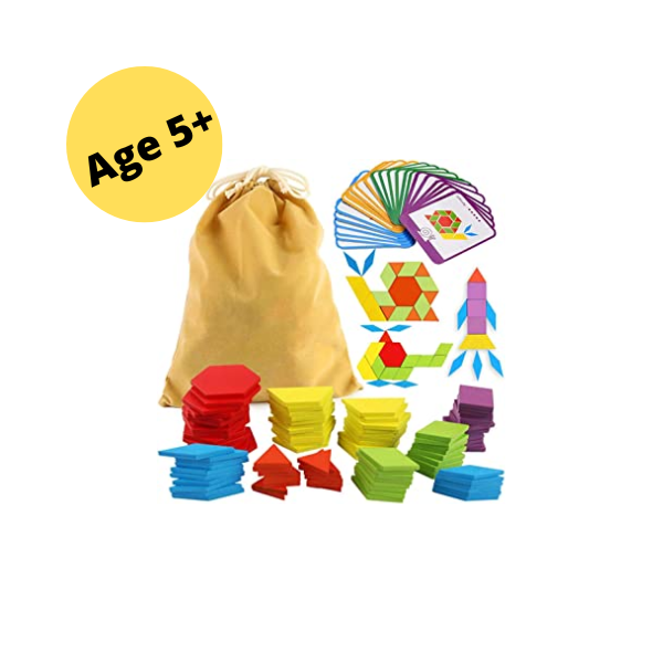 image of a bag with shape tiles image readse ages 5+
