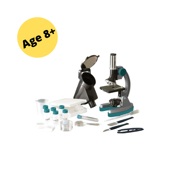 image of a microscope kit text reads ages 8+