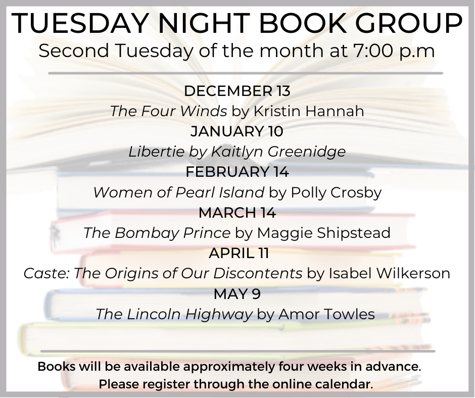Tuesday Night Book Group 2023 listings