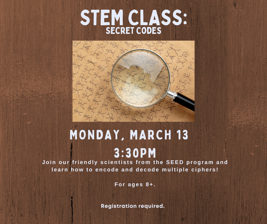 stem class secret codes for kids 8-12 on march 13