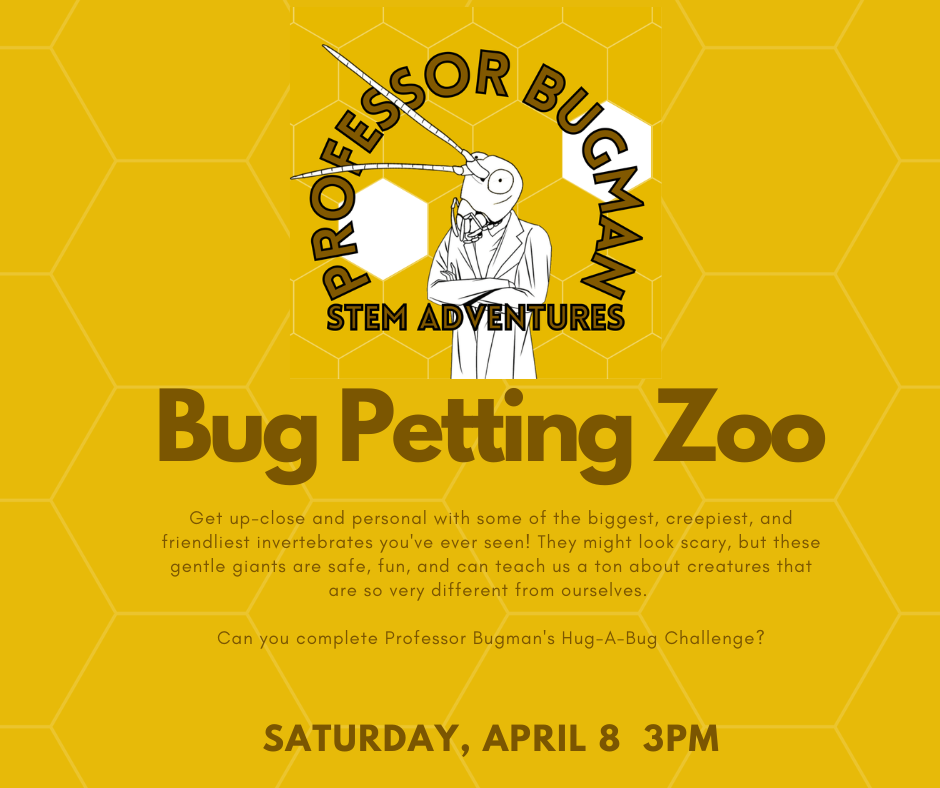 April 8 bug petting zoo 3pm
