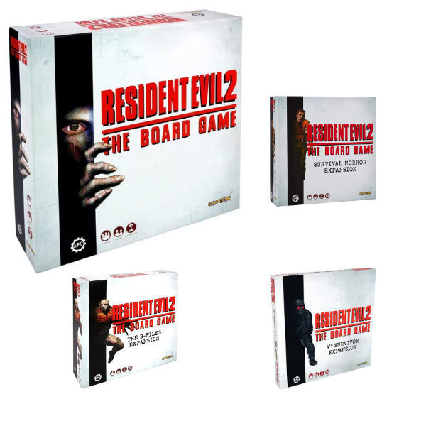 image of resident evil 2 the board game and expansions horror suvival, 4th survivor, and b-files