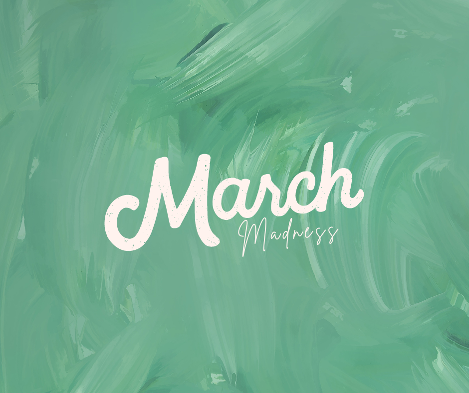 image text reads march madness on a green background