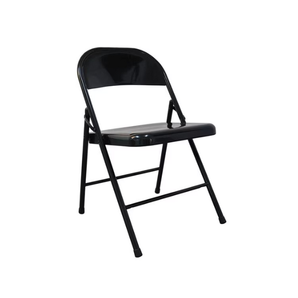 image of black metal folding chair