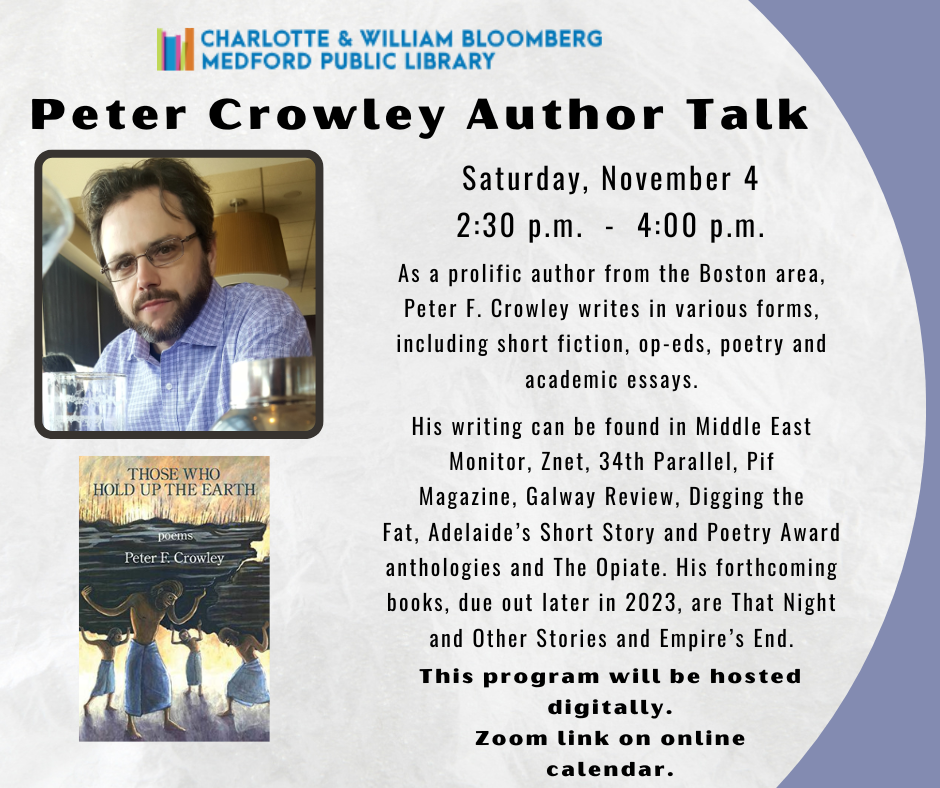 peter crowley author talk november 4 2:30-4:30 zoom link in the online event posting