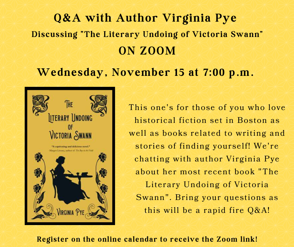 Q and A with Author Virginia Pye ON ZOOM image