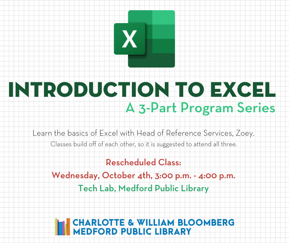 Rescheduled Excel workshop 3 now held on Oct 4 at 3pm. Register on the online calendar