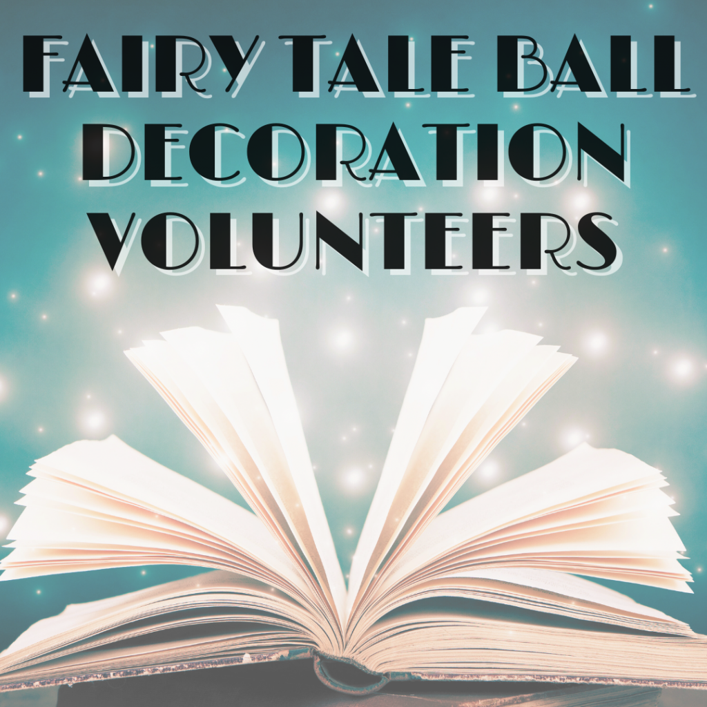 Fairy Tale Ball Decorations Volunteers over a sparkling book