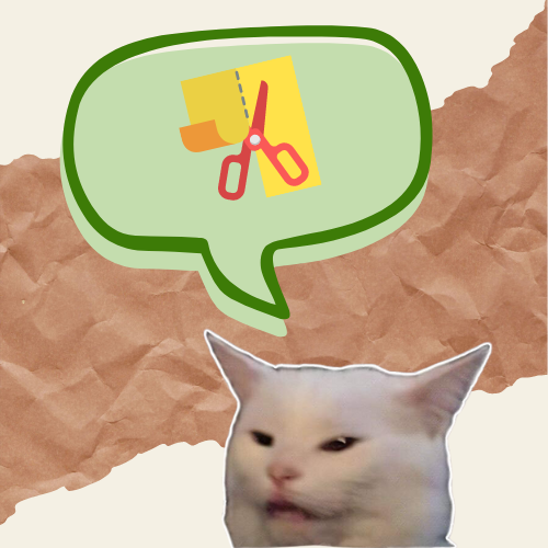 image of saucy cat thinking about paper cutting