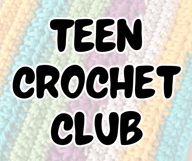 Teen Crochet Club text over crocheted blanket image