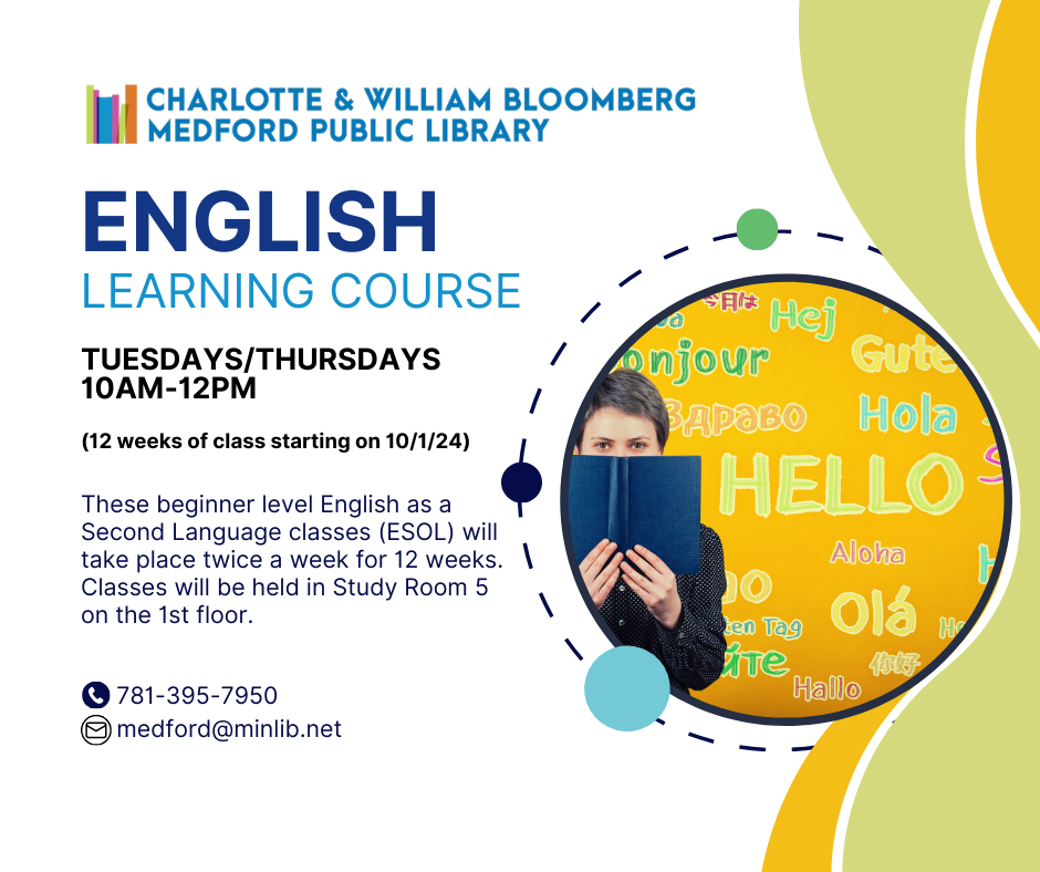 Beginner English as a Second Language classes Tuesdays/Thursdays 10am-12pm (12 weeks of class starting on 10/1/24)