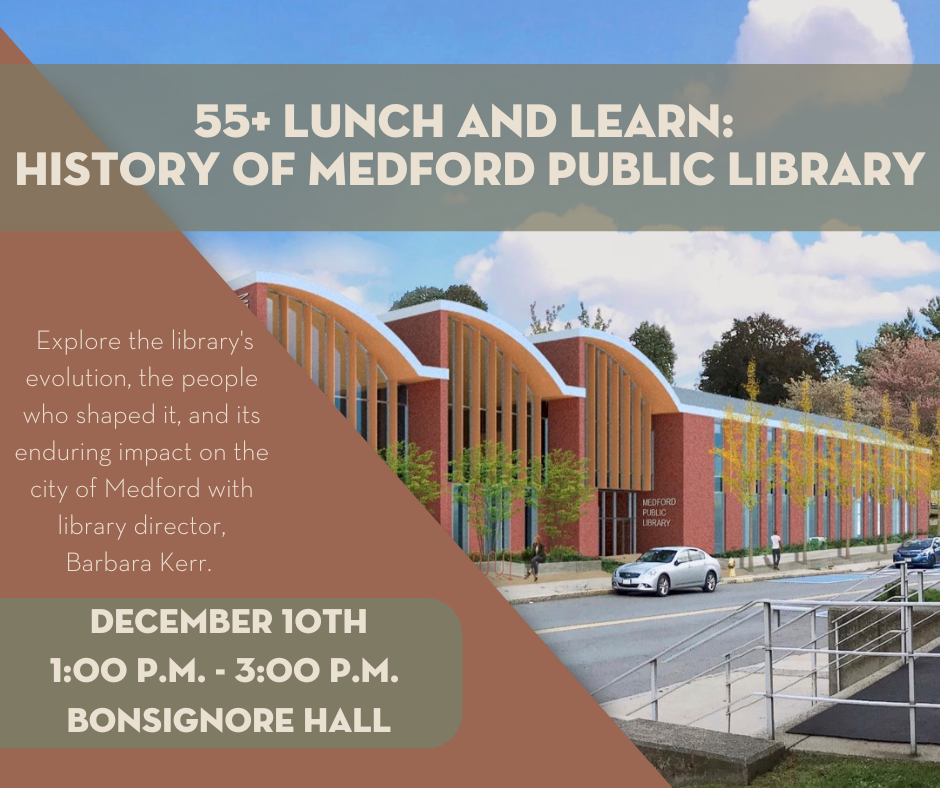 Explore the library's evolution, the people who shaped it, and its enduring impact on the city of Medford. Registration opens on November 1 online. Register by calling 781-395-7950 or emailing medford@minlib.net. 