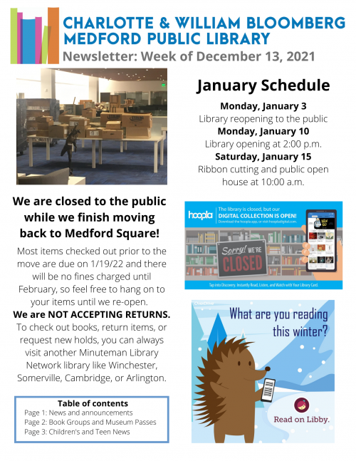 MPL Newsletter week of 12/13, page 1