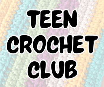 Teen Crochet Club text over crocheted blanket image